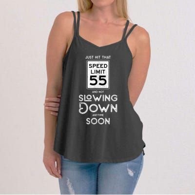 55th Birthday Idea Speed Limit Sign 55 mph Funny Driving Women's Strappy Tank