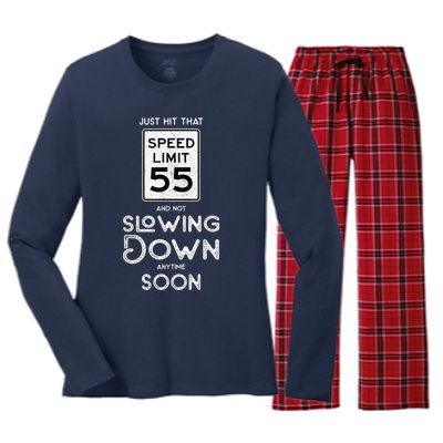 55th Birthday Idea Speed Limit Sign 55 mph Funny Driving Women's Long Sleeve Flannel Pajama Set 