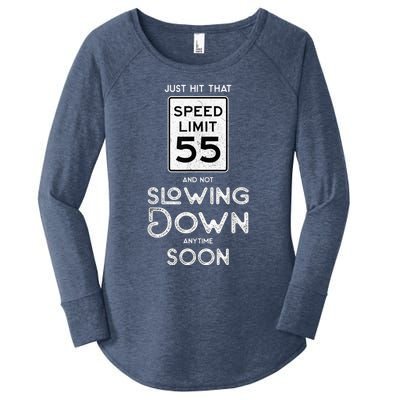 55th Birthday Idea Speed Limit Sign 55 mph Funny Driving Women's Perfect Tri Tunic Long Sleeve Shirt