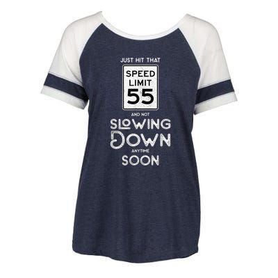 55th Birthday Idea Speed Limit Sign 55 mph Funny Driving Enza Ladies Jersey Colorblock Tee