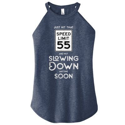 55th Birthday Idea Speed Limit Sign 55 mph Funny Driving Women's Perfect Tri Rocker Tank