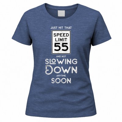 55th Birthday Idea Speed Limit Sign 55 mph Funny Driving Women's T-Shirt