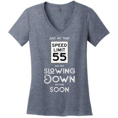 55th Birthday Idea Speed Limit Sign 55 mph Funny Driving Women's V-Neck T-Shirt