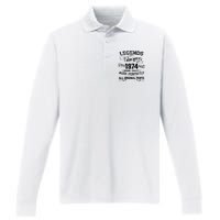 50th Birthday Legends Were Born In 1974 Performance Long Sleeve Polo