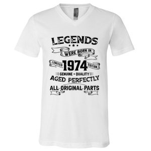 50th Birthday Legends Were Born In 1974 V-Neck T-Shirt