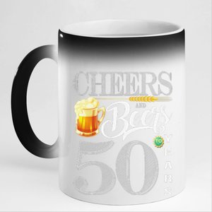 50th Birthday Long Sleeve 50 Cheers Beers Bday 11oz Black Color Changing Mug