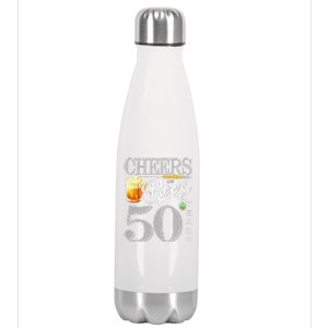 50th Birthday Long Sleeve 50 Cheers Beers Bday Stainless Steel Insulated Water Bottle