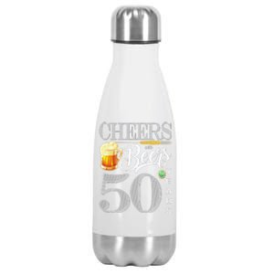 50th Birthday Long Sleeve 50 Cheers Beers Bday Stainless Steel Insulated Water Bottle