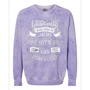 50th Birthday Legends Were Born In January 1974 Colorblast Crewneck Sweatshirt