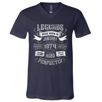 50th Birthday Legends Were Born In January 1974 V-Neck T-Shirt