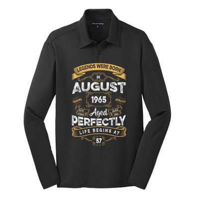 57th Birthday Legends Were Born In August 1965 Gift Silk Touch Performance Long Sleeve Polo