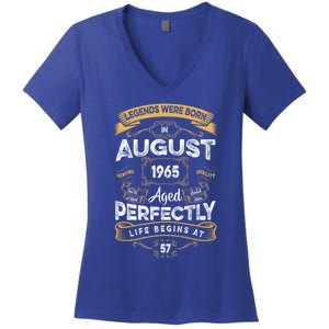 57th Birthday Legends Were Born In August 1965 Gift Women's V-Neck T-Shirt