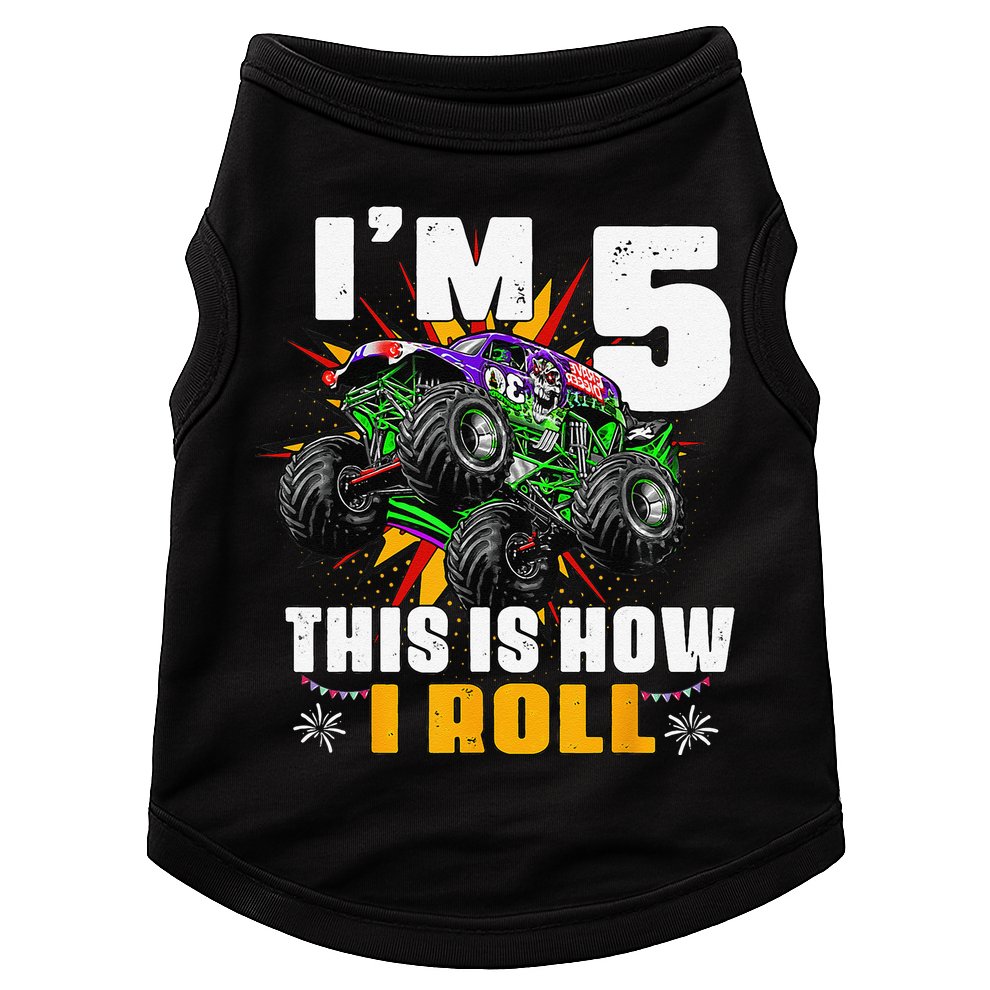 5th Birthday Monster Truck Rule JAM Five Years Doggie Tank