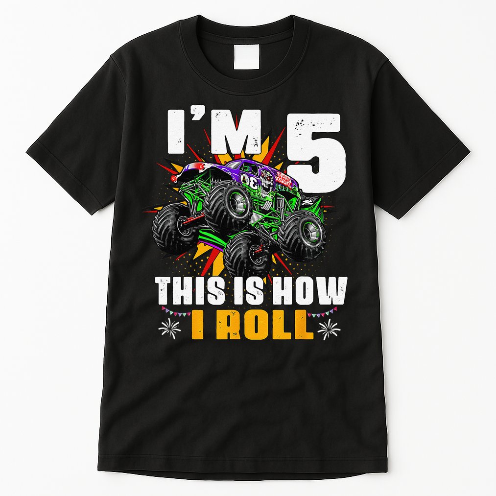 5th Birthday Monster Truck Rule JAM Five Years Tall T-Shirt