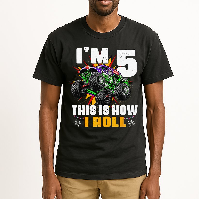 5th Birthday Monster Truck Rule JAM Five Years Tall T-Shirt