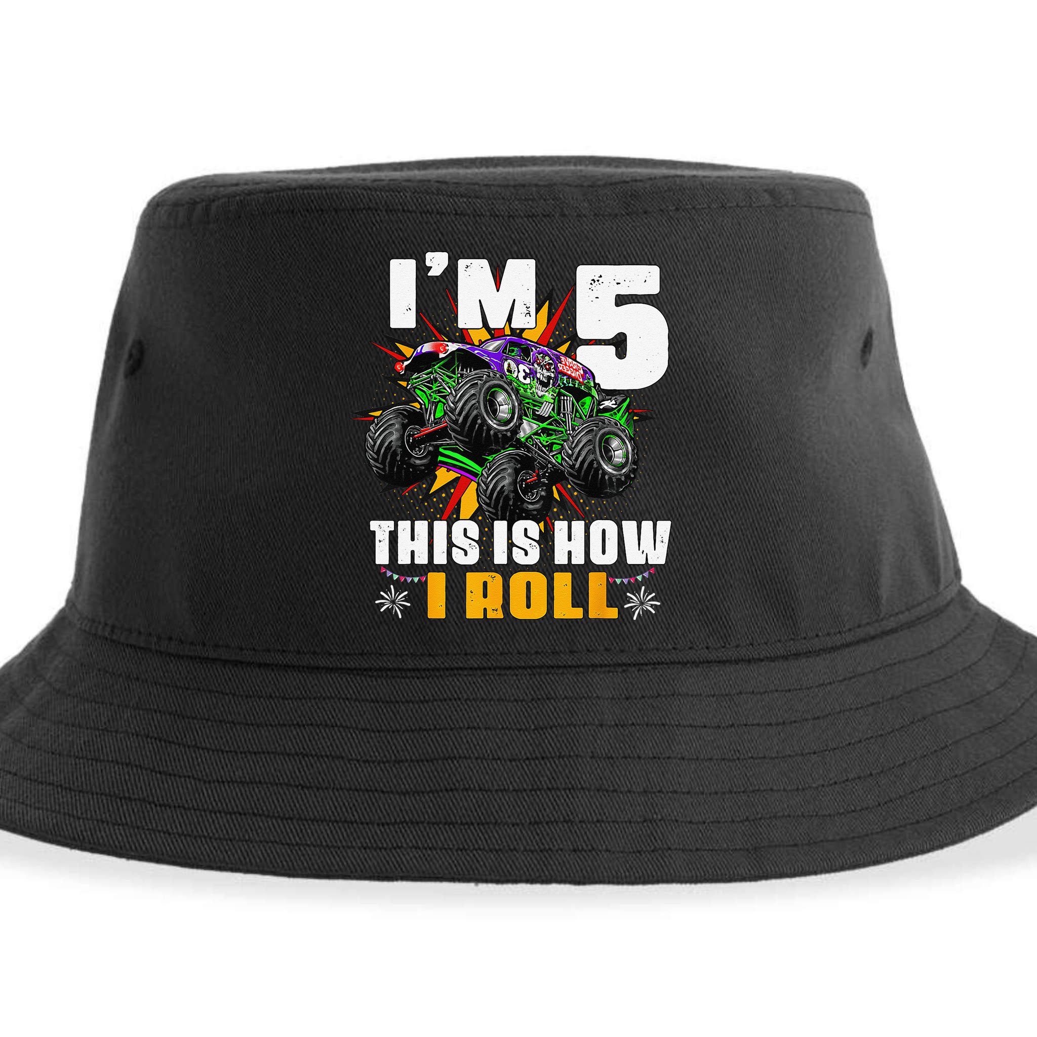 5th Birthday Monster Truck Rule JAM Five Years Sustainable Bucket Hat