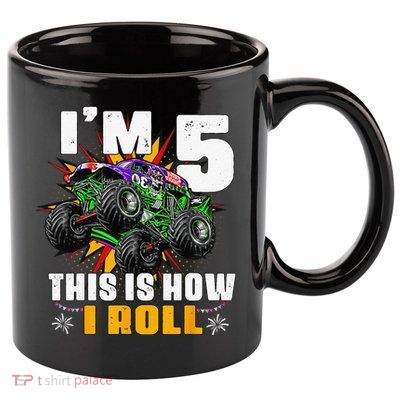 5th Birthday Monster Truck Rule JAM Five Years 11oz C Handle Ceramic Mug