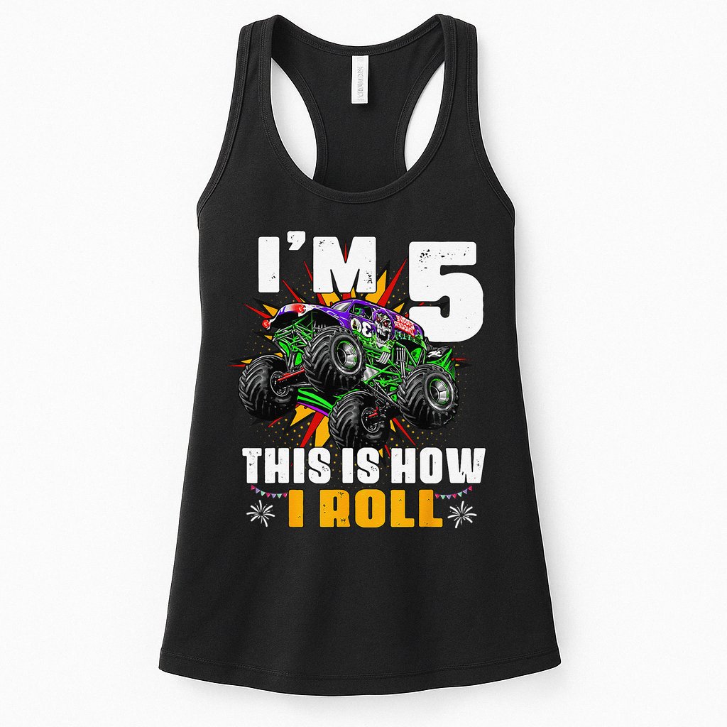 5th Birthday Monster Truck Rule JAM Five Years Womens Tank Top