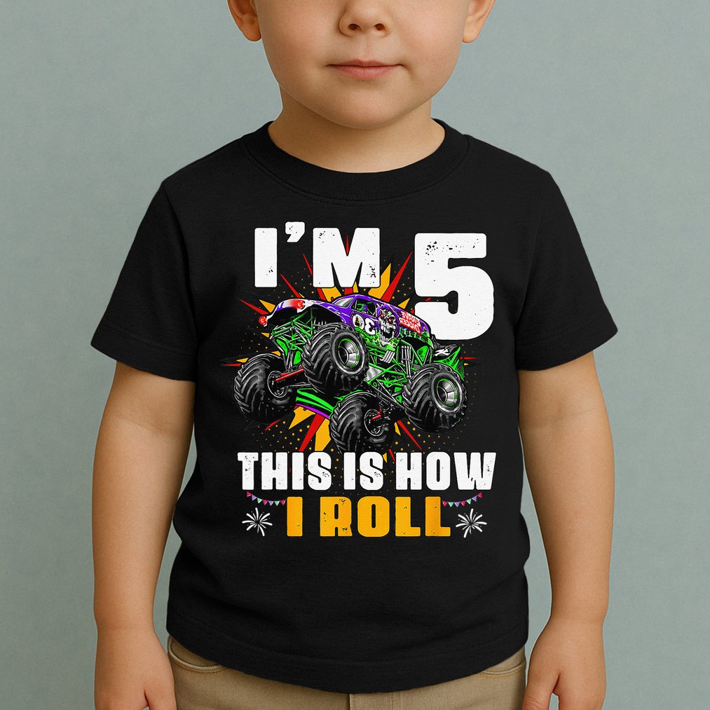 5th Birthday Monster Truck Rule JAM Five Years Toddler T-Shirt