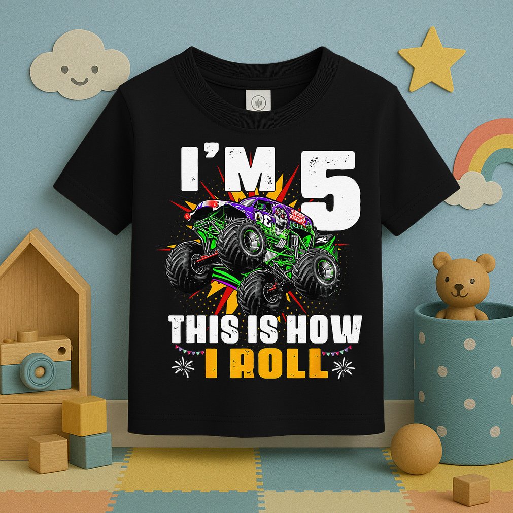 5th Birthday Monster Truck Rule JAM Five Years Toddler T-Shirt