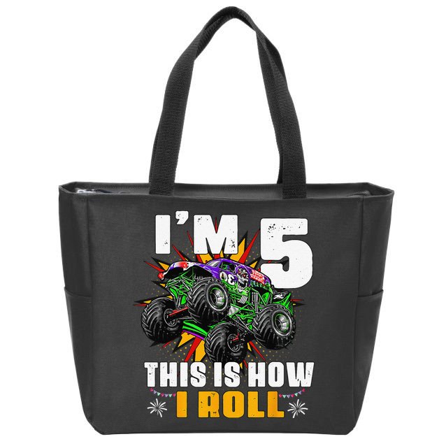 5th Birthday Monster Truck Rule JAM Five Years Zip Tote Bag