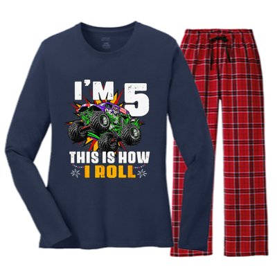 5th Birthday Monster Truck Rule JAM Five Years Women's Long Sleeve Flannel Pajama Set 