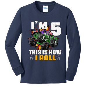 5th Birthday Monster Truck Rule JAM Five Years Kids Long Sleeve Shirt