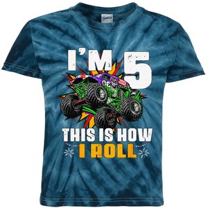 5th Birthday Monster Truck Rule JAM Five Years Kids Tie-Dye T-Shirt