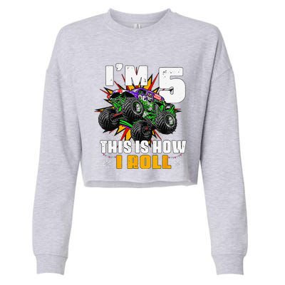 5th Birthday Monster Truck Rule JAM Five Years Cropped Pullover Crew