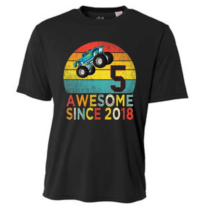 5th Birthday Monster Truck Lover 5 Years Old Vintage Retro Cooling Performance Crew T-Shirt