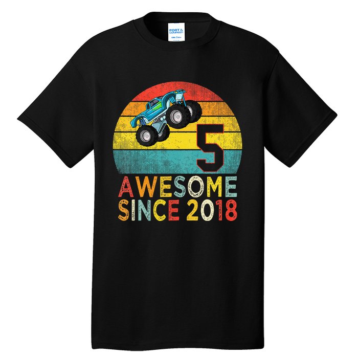 5th Birthday Monster Truck Lover 5 Years Old Vintage Retro Tall T-Shirt