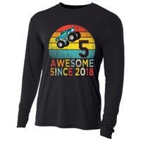 5th Birthday Monster Truck Lover 5 Years Old Vintage Retro Cooling Performance Long Sleeve Crew