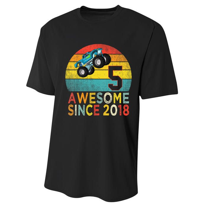 5th Birthday Monster Truck Lover 5 Years Old Vintage Retro Performance Sprint T-Shirt