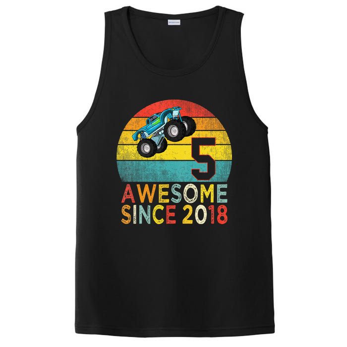 5th Birthday Monster Truck Lover 5 Years Old Vintage Retro PosiCharge Competitor Tank