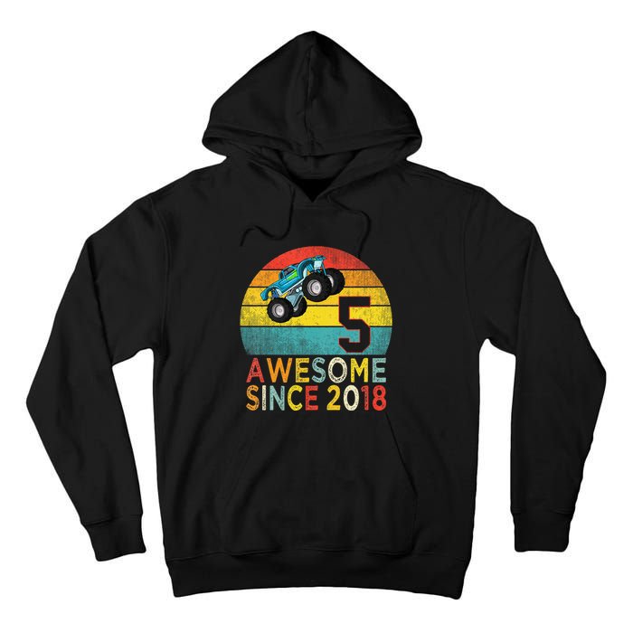 5th Birthday Monster Truck Lover 5 Years Old Vintage Retro Tall Hoodie