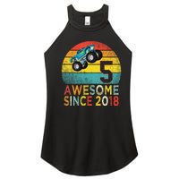 5th Birthday Monster Truck Lover 5 Years Old Vintage Retro Women’s Perfect Tri Rocker Tank