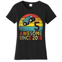 5th Birthday Monster Truck Lover 5 Years Old Vintage Retro Women's T-Shirt