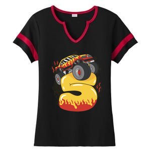 5th Birthday Monster Truck Ladies Halftime Notch Neck Tee