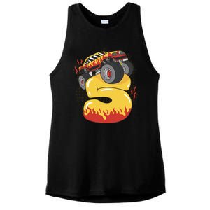 5th Birthday Monster Truck Ladies PosiCharge Tri-Blend Wicking Tank