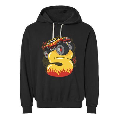5th Birthday Monster Truck Garment-Dyed Fleece Hoodie