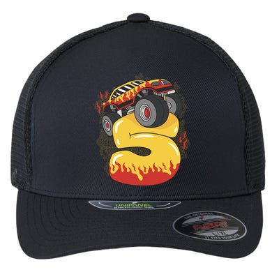 5th Birthday Monster Truck Flexfit Unipanel Trucker Cap