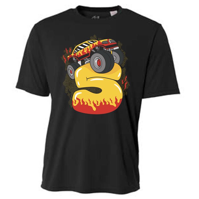 5th Birthday Monster Truck Cooling Performance Crew T-Shirt