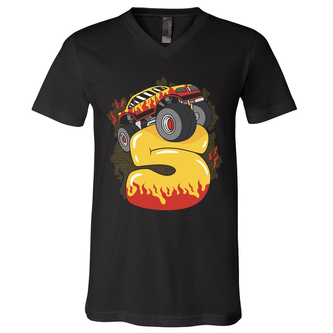 5th Birthday Monster Truck V-Neck T-Shirt