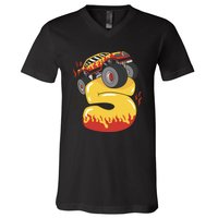 5th Birthday Monster Truck V-Neck T-Shirt