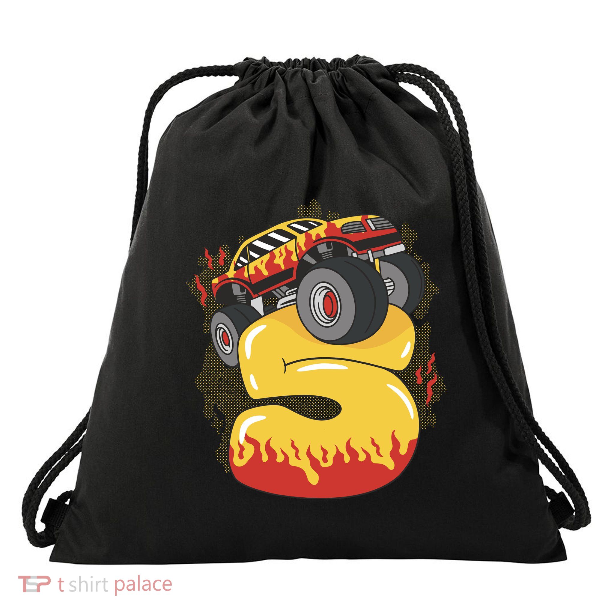 5th Birthday Monster Truck Drawstring Bag