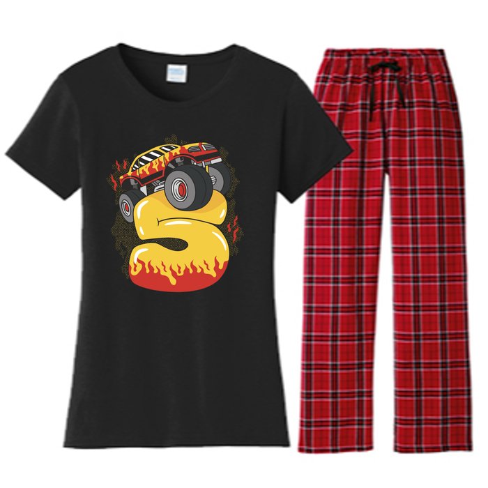 5th Birthday Monster Truck Women's Flannel Pajama Set