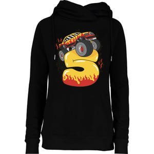 5th Birthday Monster Truck Womens Funnel Neck Pullover Hood