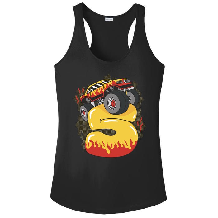 5th Birthday Monster Truck Ladies PosiCharge Competitor Racerback Tank