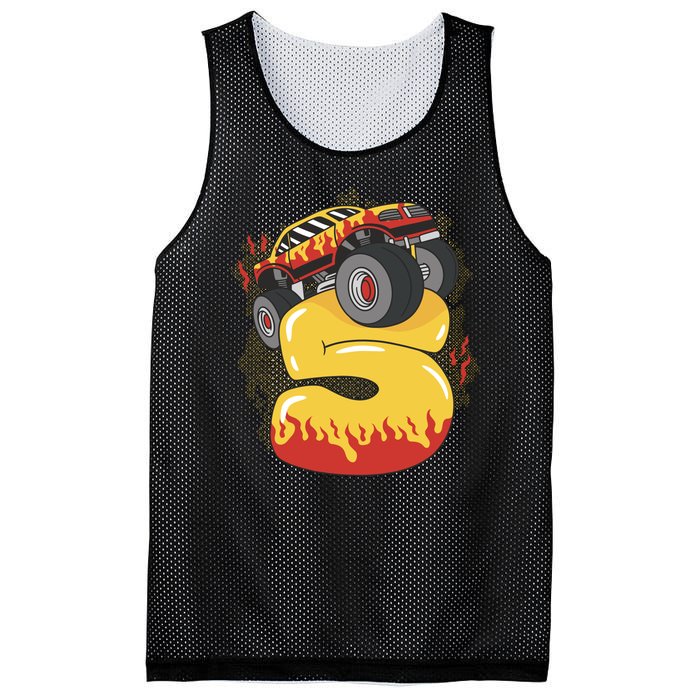 5th Birthday Monster Truck Mesh Reversible Basketball Jersey Tank