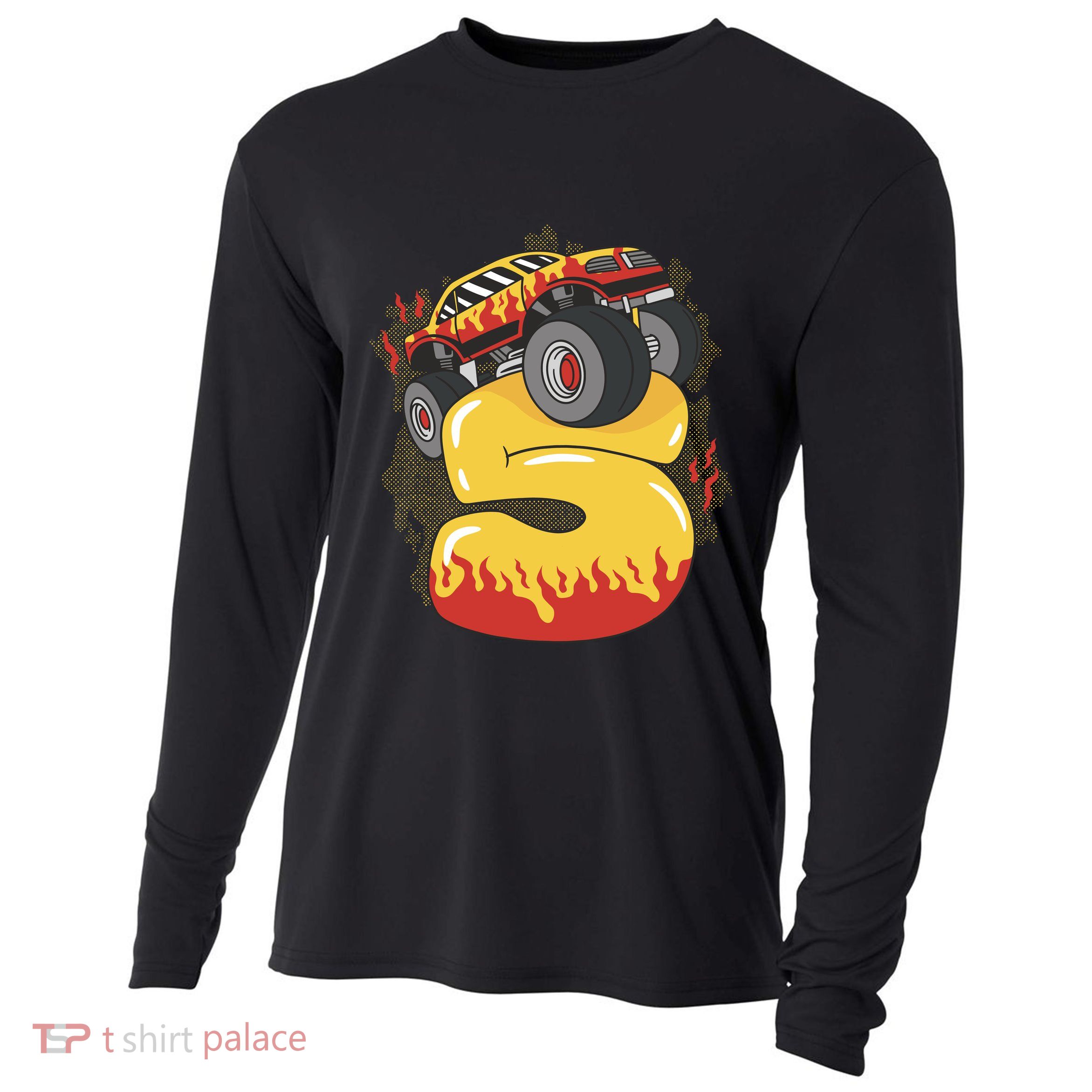 5th Birthday Monster Truck Cooling Performance Long Sleeve Crew